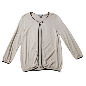 Neiman Marcus Cardigan Silk Cashmere Beige With Black‎ Trim Women's Size M